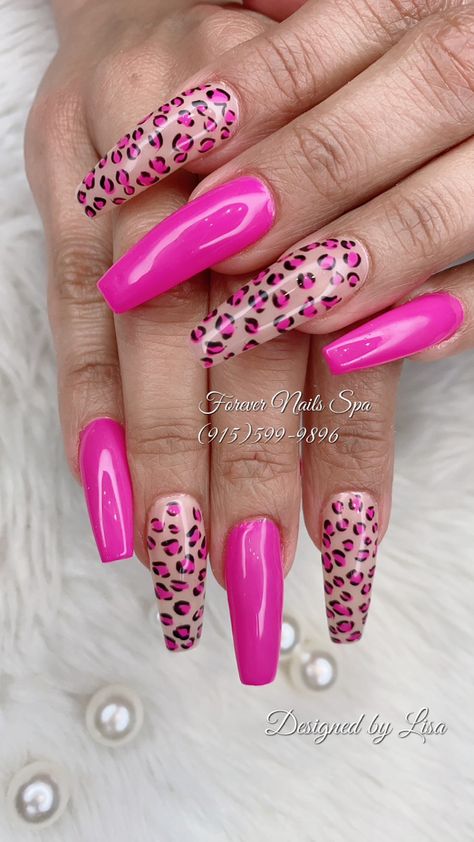 Hot Pink Cheetah Nails, Pink Cheetah Nails, Bright Pink Nails, Cheetah Nail Designs, Animal Print Nails Art, Cheetah Nails, Pink Cheetah, Leopard Print Nails, Finger Nail Art