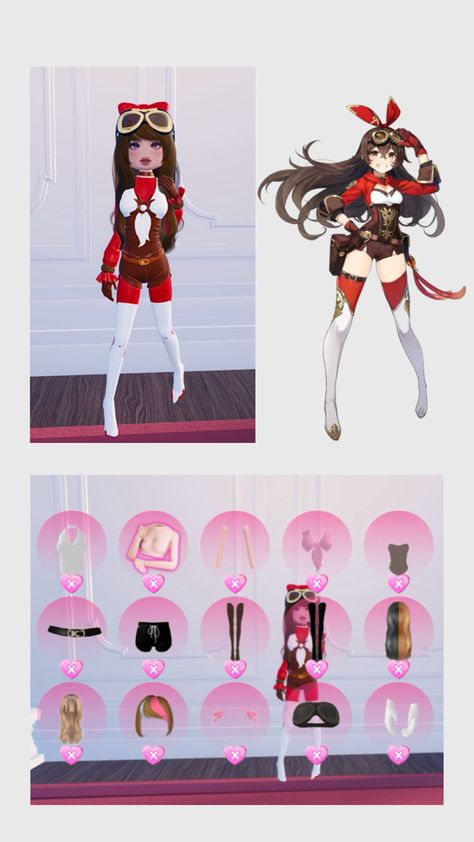 Dress To Impress  Theme: Cosplay , Red , Fictional Character Genshin Impact Dress To Impress, Genshin Dress To Impress, Fictional Characters Dress To Impress, Genshin Impact Amber, Rh Outfits, Dti Hacks, Dti Ideas, Aesthetic Roblox Royale High Outfits, Dti Outfits