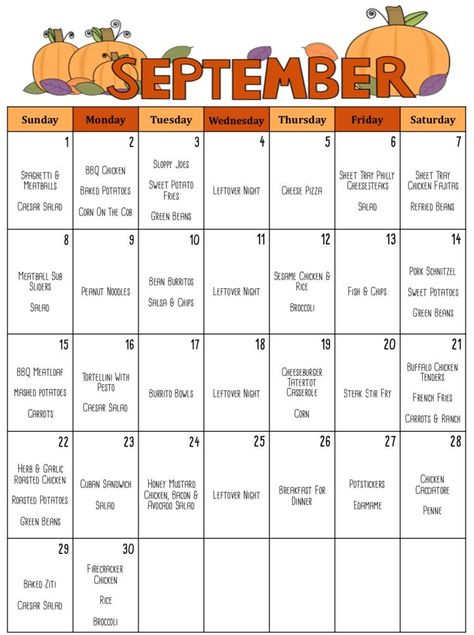 September Menu Plan, September Meal Plan, September Meals, Recipes Supper, Potato Fries Baked, Monthly Menu, Meal Planning Menus, Baked Bbq Chicken, Kid Approved Meals