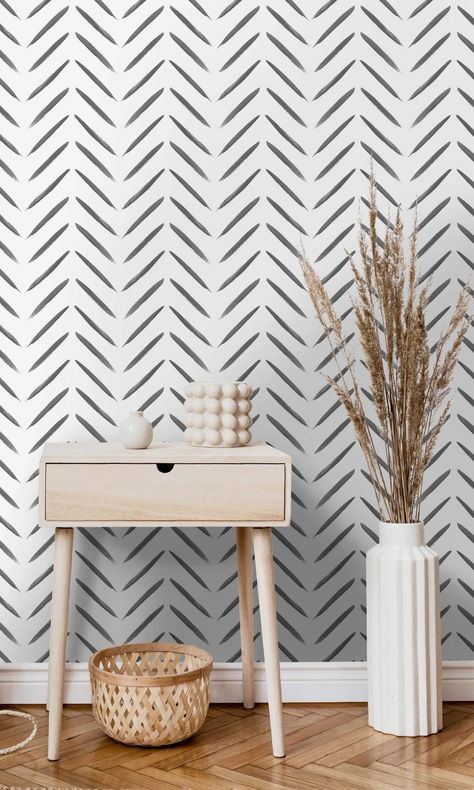 Black & White Chevron Geometric Wallpaper features a brush marks line in a chevron pattern. This has a matt effect adding interest and beauty to the walls. Use it in any space to add life to any boring wall. Material: Non-woven Features: Paste the Wall - Strippable - Scrubbable Match Type: Straight Pattern Repeat: Black And White Geometric Wallpaper, White Geometric Wallpaper, Geometric Shelf, Geometric Shelves, Chevron Wallpaper, Teachers Lounge, Chevron Wall, Guest Toilet, Back Wallpaper