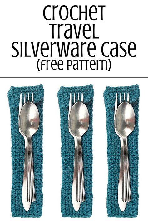 Easy Crochet Silverware Sleeve Silverware Pouches Diy, Crochet Utensil Holder, Crochet Knife Holder, Crochet Silverware Holder, Portable Utensils, Crochet Travel, Travel Utensils, Silverware Holder, Pouch Diy