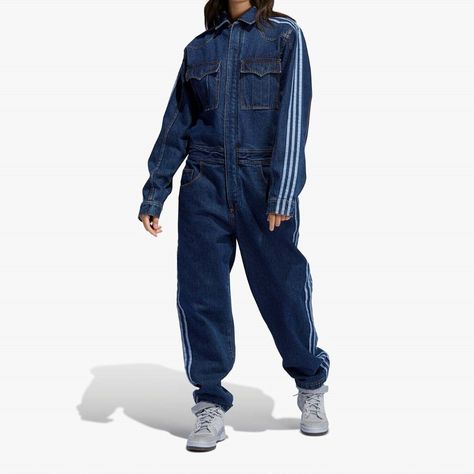 Adidas Originals Unisex Ivy Park Denim Snap Boiler Suit Hf8290 Adidas Jumpsuit, Black Dungarees, Adidas Originals Logo, Adidas X Ivy Park, Casual Activewear, Denim Suit, Black Playsuit, Rodeo Outfits, Bodysuit Jumpsuit