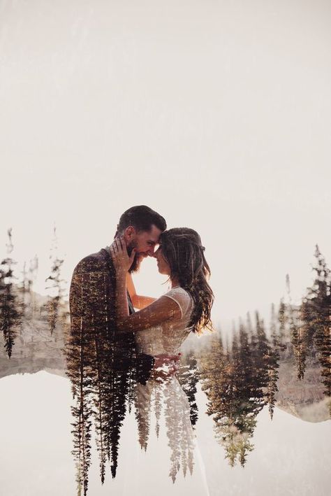 Gorgeous and creative double exposure engagement photo You Can Try Wedding Double Exposure, Creative Wedding Pictures, Double Exposure Photo, Romantic Wedding Receptions, Double Exposure Photography, Photo Techniques, Multiple Exposure, Wedding Photography Tips, Exposure Photography