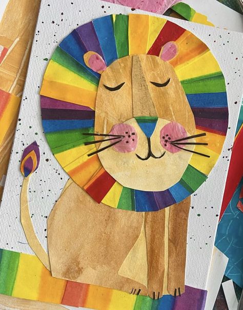 Art 2nd Grade, Tracey English, Rainbow Lion, Classe D'art, Animal Art Projects, 2nd Grade Art, Classroom Art Projects, Elementary Art Projects, Kindergarten Art