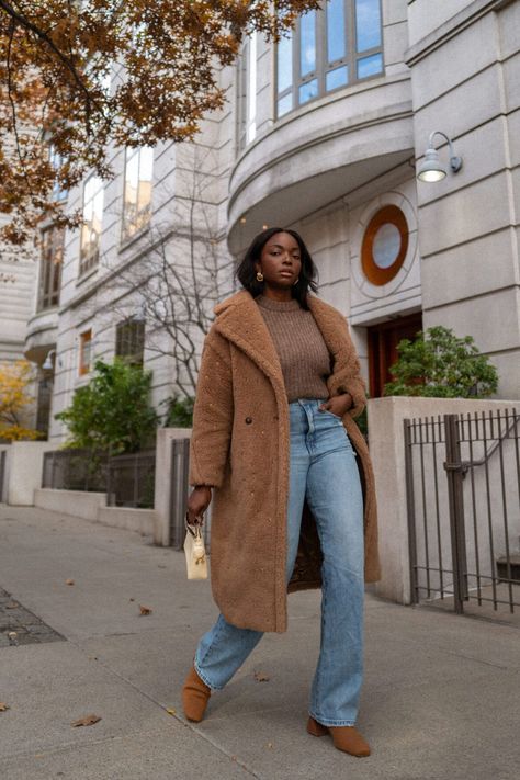 Inspo for your cozy chic aesthetic winter outfits featuring teddy pieces from MaxMara Cute Teddy Aesthetic, Teddy Bear Coat Outfit Winter, Winter Outfits Earmuffs, Brown Teddy Jacket Outfit, Plus Winter Outfits, Brown Teddy Coat Outfit, Teddy Aesthetic, Teddy Bear Coat Outfit, Cozy Fall Outfits Aesthetic