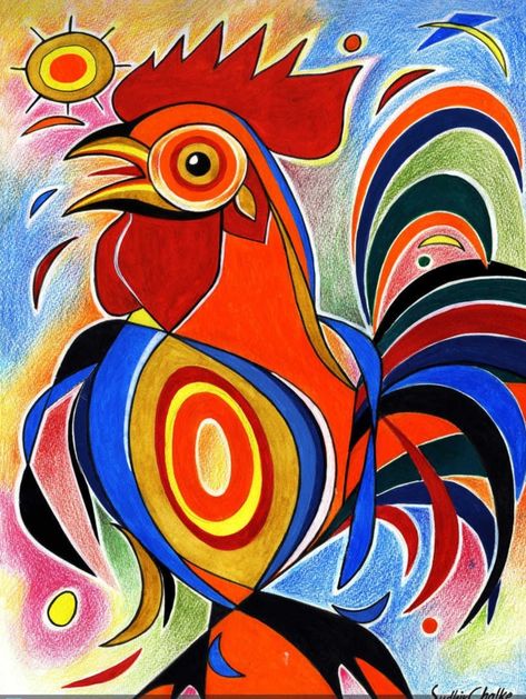 Abstract Bird Painting, Painting Picasso, Colorful Rooster, Abstract Bird, Rooster Painting, Picasso Paintings, Cow Painting, Bird Painting, Arte Popular