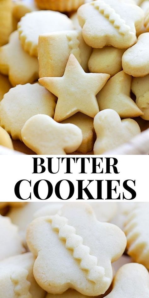 Butter Cookies - the BEST butter cookies recipe ever! These butter cookies are buttery, crumbly, melt in the mouth. Best cookies for Christmas and holidays. Butter Cookies To Decorate, Butter Cookie Recipe For Decorating, Butter Sugar Cookies Christmas, Shortbread Butter Cookie Recipe, Rolled Butter Cookies, Iced Butter Cookies, Cut Out Butter Cookies Recipe, Christmas Butter Biscuits, Butter Cookies Shapes