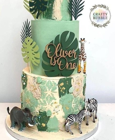 Leaf Birthday Cake, Cake Number, Wooden Leaf, Jungle Cake, Safari Cakes, Jungle Tropical, Safari Jungle, Safari Birthday, Tropical Theme