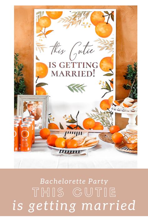 Fruit Wedding Shower Ideas, This Cutie Is Getting Married, Orange Themed Bridal Shower Ideas, Orange Bridal Shower Theme, At Home Bachelorette Party, Wedding Shower Themes Ideas, Citrus Themed Bridal Shower Ideas, Citrus Bridal Shower Theme, Home Bachelorette Party