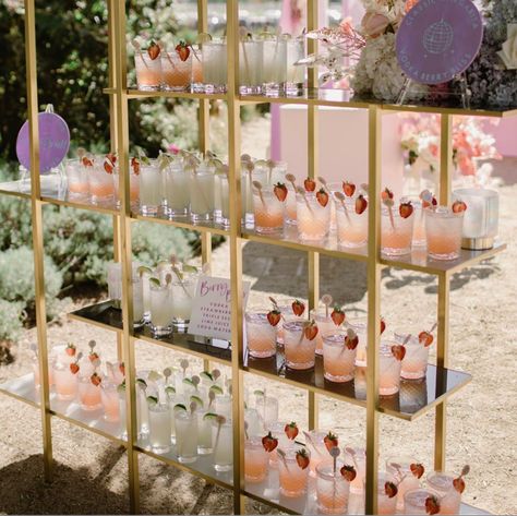 Drink Shelf Wedding, Cocktail Hour Drink Station, Welcome Drink Display, Cocktail Bar Wedding Drink Stations, Party Drink Display, Drink Display Wedding, Cocktail Bar Wedding, Cocktail Display, Cocktail Catering