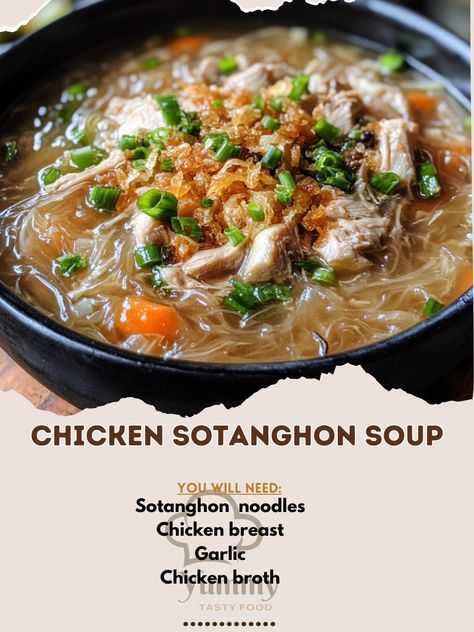 🍜 "Warm your soul with Chicken Sotanghon Soup—a flavorful bowl of goodness that’s perfect for chilly days!" 🥣🐔 #SotanghonSoup #FilipinoFood Chicken Sotanghon Soup Ingredients: Sotanghon (vermicelli) noodles (200g) Chicken breast, shredded (1 cup) Chicken broth (4 cups) Garlic, minced (2 cloves) Onion, chopped (1) Carrot, sliced (1) Fish sauce (2 tbsp) Annatto oil (1 tbsp) Salt and pepper (to taste) Green onions, chopped (for garnish) Fried garlic (for garnish) Instructions: Soak sotanghon... Chicken Sotanghon, Chicken Sotanghon Soup, Sotanghon Soup, Cozy Fall Recipes, Fried Garlic, Soup Ingredients, Vermicelli Noodles, Garlic Fries, Festive Drinks