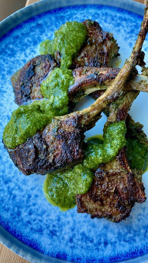 Marinated Lamb Chops with Mint Mint Marinade For Lamb, Marinated Lamb Chops, Lamb Chops Marinade, Cilantro Chimichurri, Cumin Lamb, Marinated Lamb, Grilled Lamb Chops, Chimichurri Recipe, Lamb Chop Recipes