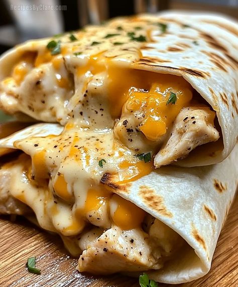 Cheesy Garlic Chicken Wraps - Quick and Tasty Chicken Recipe - Recipes By Clare Chicken Meals Aesthetic, What To Make With Breaded Chicken, Tonight Dinner Ideas, Creamy Chicken Tortilla Wraps, Cheesy Chicken Garlic Wrap, Creamy Garlic Chicken Wraps, Cheesy Chicken Alfredo Wraps, Burittos Recipes Chicken, Bulk Chicken Recipes