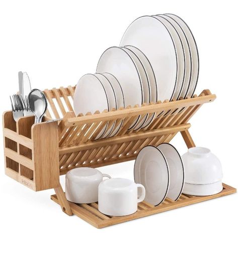 Wooden Dish Rack, Flatware Holder, Bamboo Dishes, Kitchen Sink Storage, Painted Bamboo, Silverware Holder, Dish Drying Rack, Dish Drainers, Dish Rack