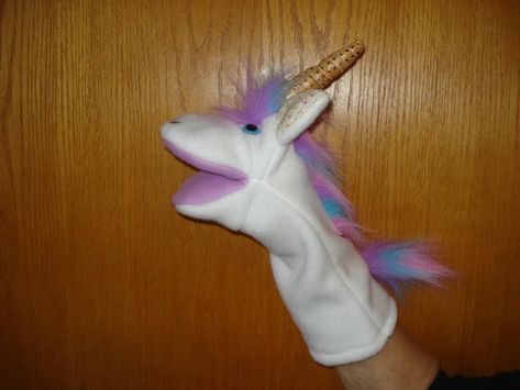 Unicorn Hand Puppet, Felt Eyes, Glove Puppets, Sock Puppets, Unicorn Colors, Hand Puppet, White Fleece, Metallic Fabric, Hand Puppets