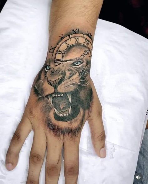 Hand Lion Tattoo Design, Black Panther Hand Tattoo, Hand Tattoos Lion, Calf Sleeve Tattoo, Green Screen Effects Videos Design, Lion Hand Tattoo, Small Lion Tattoo, Leg Sleeve Tattoos, Hand Tatto