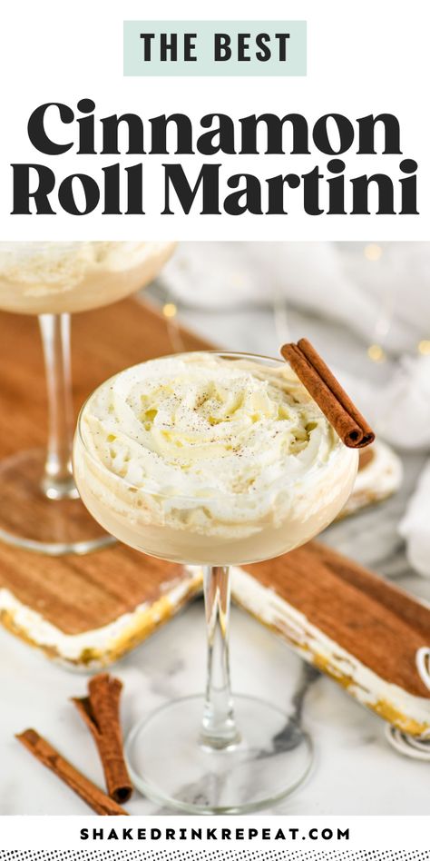 Cinnamon Roll Martini, Rumchata Martini Recipes, Kahlua Martini Recipes, Cinnamon Roll Cocktail Recipe, Cinnamon Schnapps Drinks, Rum Chata Martini Recipes, Cinnamon Alcoholic Drink, Dessert Martini Recipes, Cinnamon Whiskey Cocktails