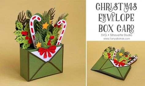 Christmas Envelope Box Card Envelope Box Card, Box Cards Tutorial, Christmas Envelope, Scrapbook Box, Fancy Fold Card Tutorials, Simple Christmas Cards, Christmas Envelopes, Envelope Box, Boxed Christmas Cards