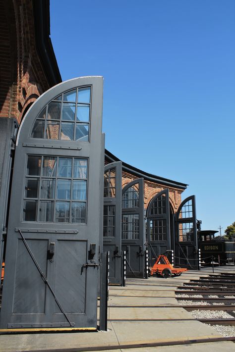 The roundhouse in Greenfield Village at the Henry Ford Museum in Dearborn. We are new members here. It's worth a 2-hour drive to see so much American history in one place. http://www.hfmgv.org/index.aspx Garage Inspiration, Greenfield Village, Architecture Classic, Henry Ford Museum, Detroit Area, Train Depot, Train Stations, Old Train, Michigan Travel