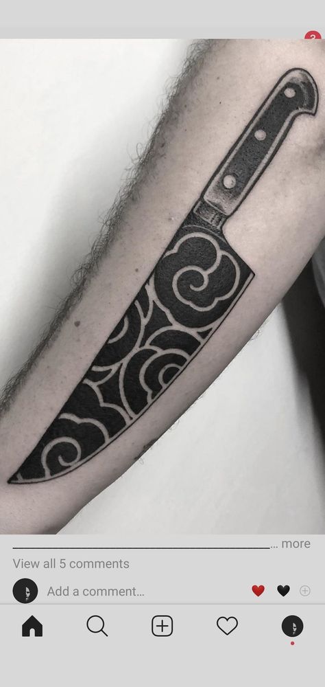 Japanese Chef Knife Tattoo, Japanese Knife Tattoo, Chef Knife Tattoo, Japanese Chef Knife, Knife Tattoo, Band Tattoo Designs, Japanese Chef, Band Tattoo, Japanese Knife