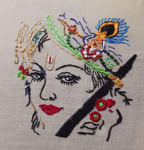 Krishna Embroidery Designs, Krishna Embroidery, Aari Motif, Kurta Embroidery, Clothes Embroidery, Clothes Embroidery Diy, Easy Doodle, Cross Stitch Angels, Sewing Baby Clothes