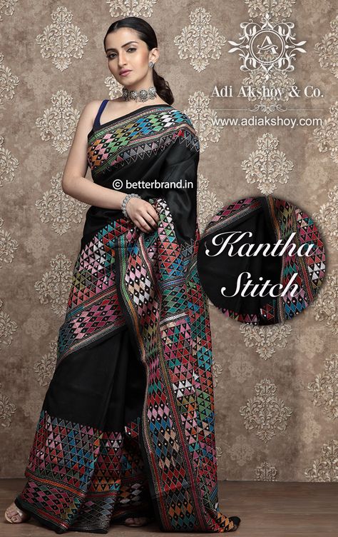 Kantha Saree Silk, Saree Pose, Stitch Saree, New Fashion Saree, Saree Accessories, Kantha Sari, Pure Chiffon Sarees, Kantha Sarees, Purple Saree