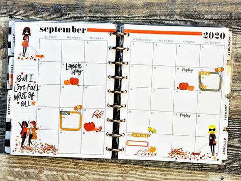 Happy Planner Monthly Layout Ideas September, Monthly Layout Happy Planner, September Planner Layout, September Happy Planner Layout, September Planner Ideas, Happy Planner Monthly Layout Ideas, Boju Ideas, September Monthly Spread, Happy Planner Monthly Layout