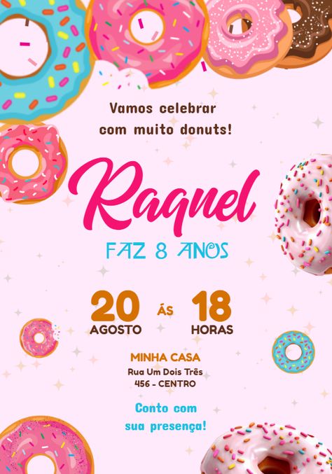 Edita gratis con nuestro editor online | Design by Jotta | Invitación de cumpleaños de donas Online Design, Cake Topper, Donuts, Design