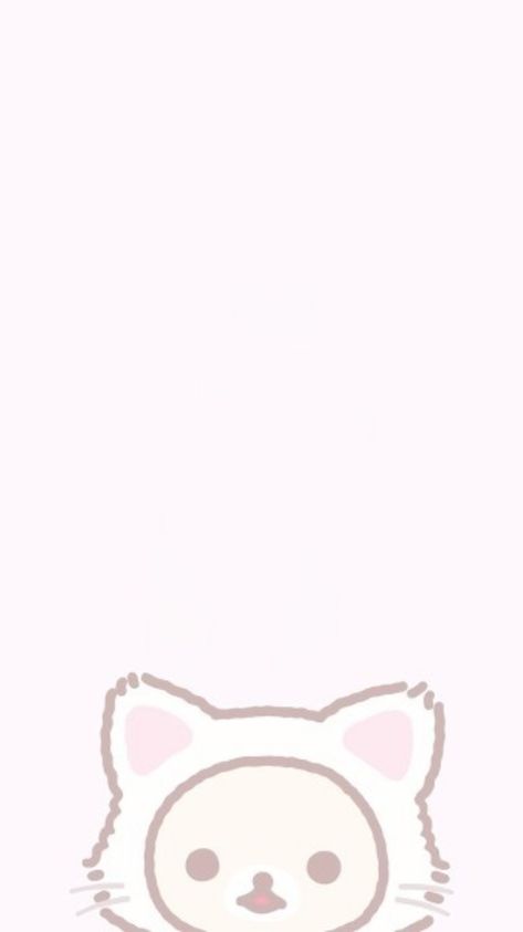 Korilakkuma Lockscreen, Cutesy Wallpaper, Cute Cat Aesthetic Wallpaper Iphone Pink, Korilakkuma Wallpaper, White And Pink Wallpaper Kawaii, Pink Homescreen Ideas, Pink Cat Background, Pink Cat Phone Wallpaper, Simple Phone Wallpapers