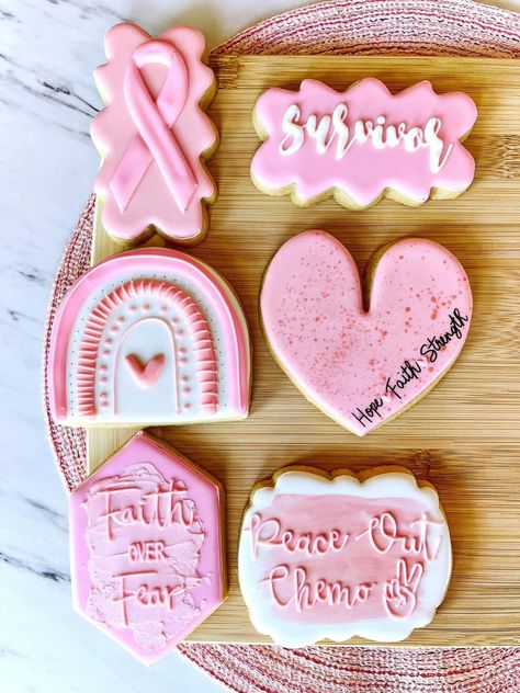 Chemo Nurse, Chemo Party, Ribbon Cookies, Frosting Cookies, Royal Frosting, Cutout Cookie, Nurse Cookies, Royal Icing Decorated Cookies, Flooding Cookies