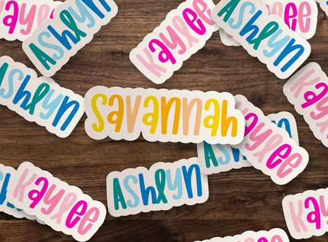 Custom Name Stickers - Personalize your belongings with these unique die-cut vinyl decals. Choose from 3", 5", or 7" sizes and add your own text. #vinyldecals #customstickers . #Cricut_Name_Stickers #Cricut_Notebook #Binders_Notebook #School_Stickers_Labels Cricut Name Stickers, Cricut Notebook, Binders Notebook, School Stickers Labels, Ramadan Crafts, Name Sticker, Wallpaper Doodle, Event Signage, Soccer Gifts