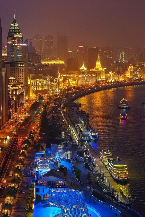 Shanghai At Night, Shanghai Aesthetic, The Bund Shanghai, Shanghai Night, Shanghai Travel, Shanghai City, Hawaii Wall Art, The Bund, Chongqing