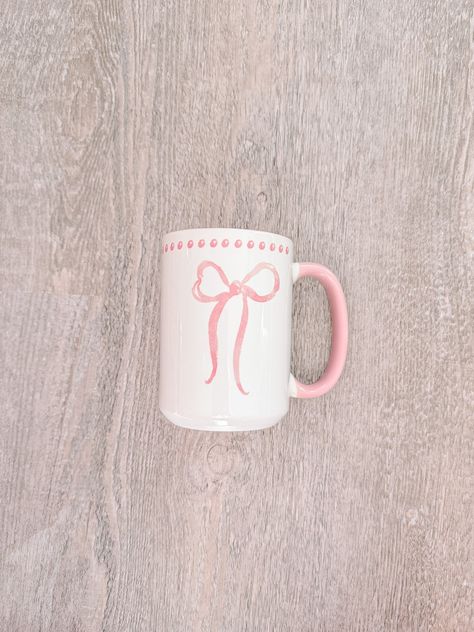 Big Bow Mug | Sassy Shortcake | sassyshortcake.com Sassy Shortcake, Ceramic Objects, Pink Mug, Mini Bow, Ceramics Ideas, Mini Bows, Ceramics Ideas Pottery, Big Bow, Big Bows