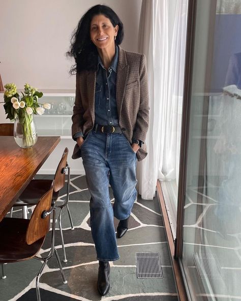 Blazer Jeans Outfit, Fall Full-length Denim Pants, Vintage Denim Blazer For Fall, Styling Jeans, Jeans Winter Outfit, Casual Jeans Outfit, All Denim Outfit, Chic Fall Denim Button-up Jacket, Chic Fall Button-up Denim Jacket