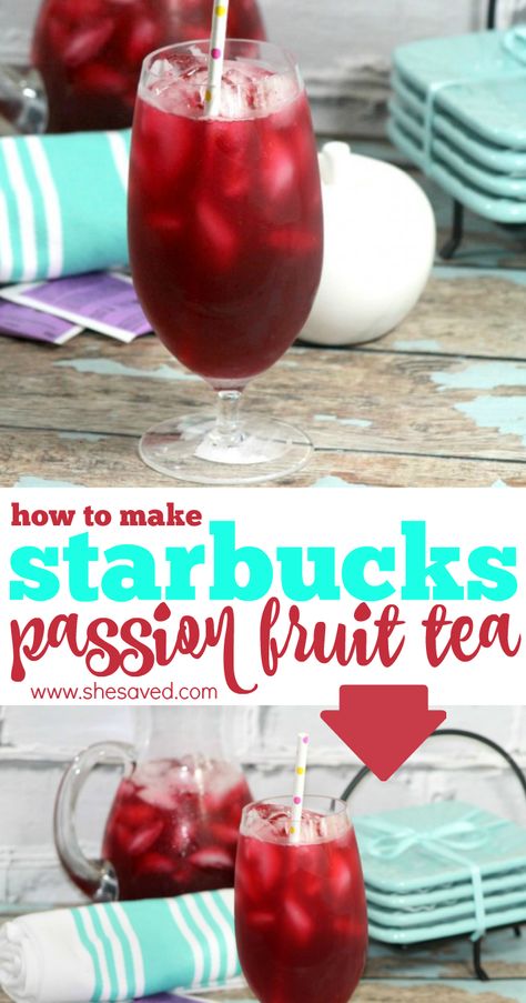 Passion Fruit Tea Starbucks, Passion Fruit Tea Recipe, Tazo Tea Recipes, Starbucks Passion Tea Drinks, Tazo Passion Tea Recipes, Passion Tea Recipes, Passion Fruit Refresher, Passion Fruit Punch, Starbucks Passion Tea