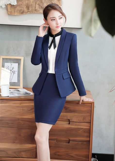 Blue Suit Women, Navy Blue Skirt Suit, Navy Blue Blazer Women, Blue Skirt Suit, Women Work Outfits, Blue Blazers, Navy Suits, Blazers Women, Ladies Office