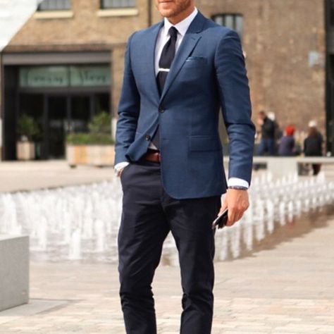 @menwithclass sur Instagram : Shop this look at  www.MenWith.co Blue Blazer Outfit, Custom Tuxedo, Blue Suit Jacket, Blazer Outfits Men, Outfits Hombre, Navy Blue Jacket, Navy Blue Suit, Navy Blue Pants, Navy Blue Blazer