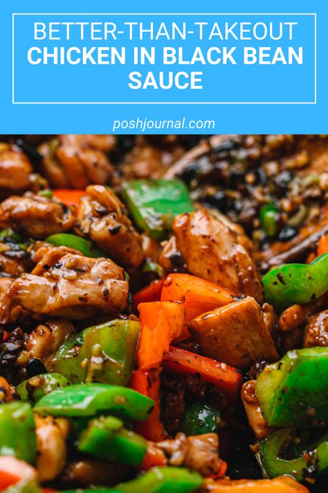 A very tasty homemade stir-fried Chicken in Black Bean Sauce recipe. This restaurant-style chicken dish is so flavorful and very easy to make. It's garlicky, gingery, and has the perfect amount of saltiness and sweetness, an authentic Chinese food flavor that you’ll love. #chicken #stirfry #chinesefood #chineserecipes #blackbean #sauce Chicken And Green Beans In Black Bean Sauce, Chicken In Black Bean Sauce Recipes, Chicken In Black Bean Sauce Chinese, Chicken Black Bean Sauce, Black Bean Garlic Sauce Chicken, Chinese Black Bean Sauce Recipe, Black Bean Garlic Sauce Stir Fry, Black Bean Sauce Stir Fry, Black Bean Chicken Recipes