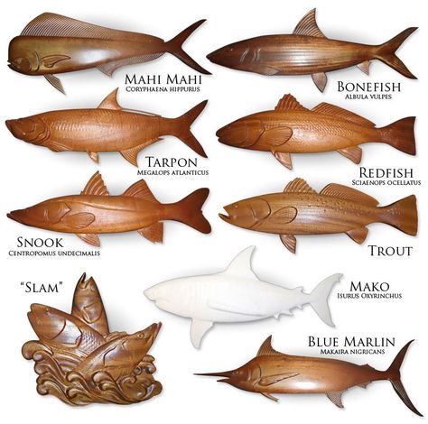 Fish Carving Pattern, Fish Wood Carving Patterns, Cool Stuff To Make, Fish Wood Carving, Fish Sculptures, Fish Carving, Carved Wall Art, Hantverk Diy, Chainsaw Carvings