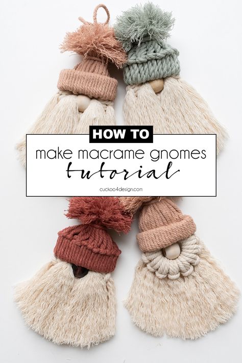 Diy Macrame Gnomes Tutorials, Craft Ideas For January, Macrame Gnome Ornament Tutorial, Macrame Gnomes Diy How To Make, Macrame Santa Gnome Tutorial, Learn To Macrame, Simple Macrame Tutorial, Yarn Crafts To Sell Easy Diy, Easy Macrame Christmas Decorations