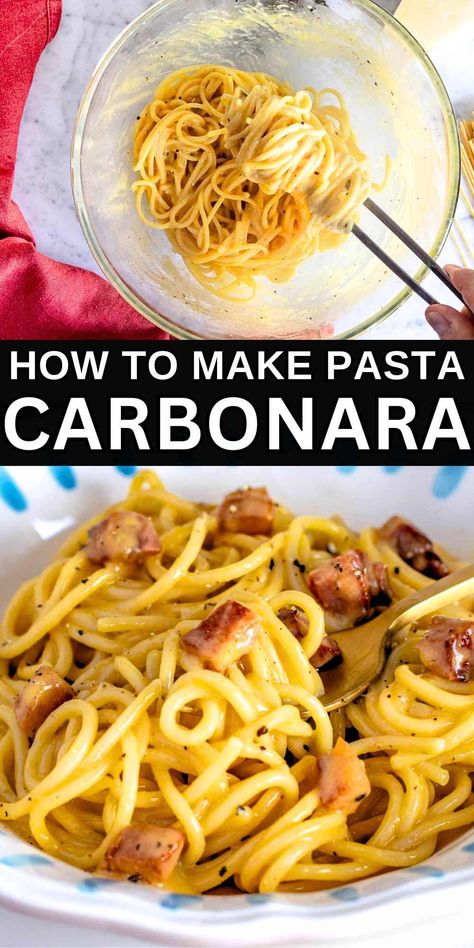 Carbonara Crock Pot Carbonara, Carbone Recipe, Carbanora Recipe Easy, Ramen Carbonara Recipe, Carbonara Pasta Creamy, Homemade Carbonara, Easy Carbonara, Carbonara Ingredients, Easy Carbonara Recipe