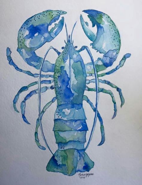 Ocean Animal Art, Little Sketches, Lobster Art, Blue Lobster, Animal Art Projects, Dragonfly Wall Art, Succulent Wall Art, Sea Life Art, Watercolor Fish