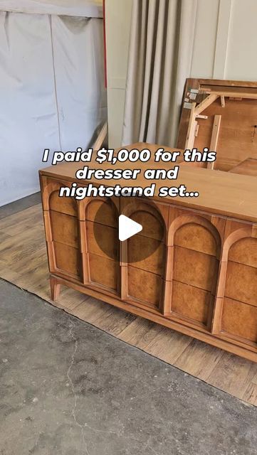 Jennifer Beck on Instagram: "The nightstands sold in 3 weeks. The dresser sold in 6 weeks. Don't let that scare you. This was a set I anticipated to take longer to sell. Why? It wasn't aimed at the largest audience of my target market. I'm known for restoring and refinishing antique and mid century modern furniture. I know, though, that antiques sell faster for me. It's important to be aware of these factors and determine if that fits your current business strategy. This was what I'd call a passion project for me. 

Now I know you're wondering what we did to them as far as refinishing. The dresser and one nightstand needed very little work. The other nightstand was the majority of the time spent. I wanted a contrasting stain color to highlight the olive burl grain inside the arched detail. Mid Century Modern Dresser Makeover, Modern Furniture Makeover, Vintage Dresser Makeover, Nightstand Makeover, Furniture Flip, Wide Dresser, Furniture Flips, Mid Century Modern Dresser, Target Market