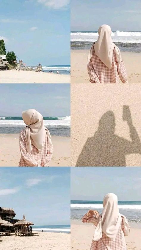 Pose Foto Di Pantai Hijab, Beach Outfit Hijab, Creative Beach Pictures, Ootd Poses, Beach Instagram Pictures, Foto Tips, Instagram Layout, Instagram Ideas Photography, Instagram Photo Ideas Posts