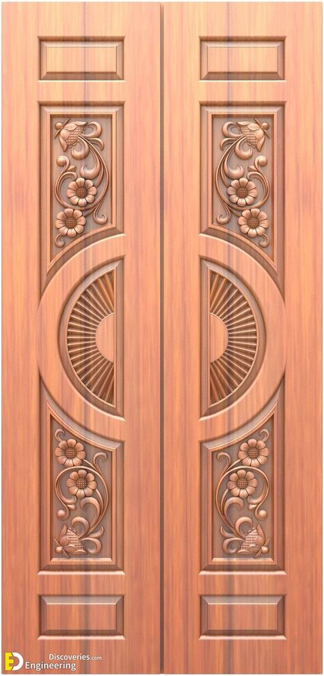 Wooden Main Door Design Ideas - Engineering Discoveries Main Double Door Design Wood Modern, Front Door Ideas Double Doors, Dabal Door Design Wood Modern, Main Door Carving Design Double Door, Double Door Carving Design, Main Door Carving Design Entrance, Double Door Design Wood Modern, Dabal Door, Main Double Door Design Wood Indian