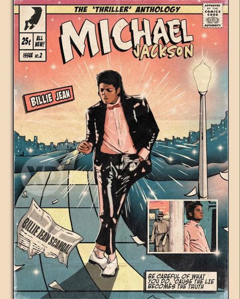 Michael Jackson Vintage Poster, Michael Jackson Poster Art, Michael Jackson Playlist Cover, Michael Jackson Comic Art, Music Comic Art, Michael Jackson Posters, Mj Poster, Michael Jackson Billie Jean, Billie Jean Michael Jackson