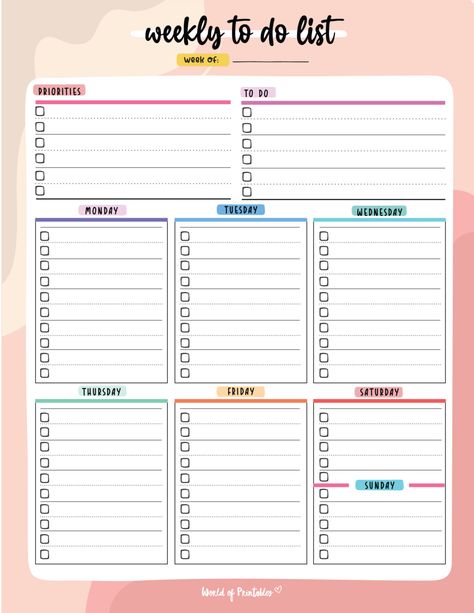 Weekly To Do List Templates - World of Printables Todo List Template, Study Planner Printable Free, Best Weekly Planner, Planner Weekly Layout, Weekly Planner Design, Weekly To Do List, Weekly Planner Free Printable, Aesthetic Planner, Study Planner Printable