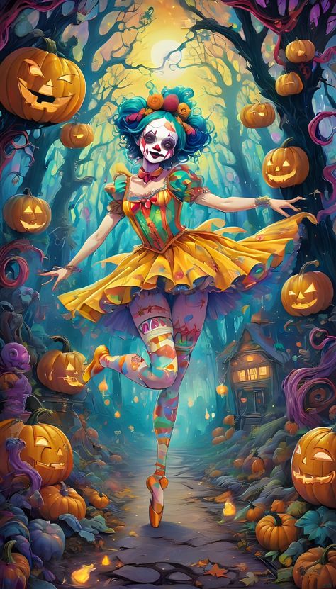 Clown Girl Art, Halloween Ballerina, Neon Horror, Creepy Disney, Creepy Clowns, Rockabilly Art, Horror Cartoon, Clown Halloween, Halloween Wallpaper Backgrounds