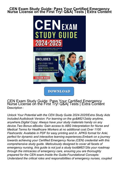 Download Book [PDF] CEN Exam Study Guide: Pass Your Certified Emergency Nurse License on the First [ Cen Exam, Cookbooks For Men, Nursing License, Medical Transcription, Emergency Nurse, Emergency Nursing, Emergency Care, Medical Terms, Exam Study