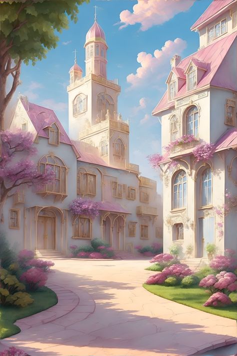 Fairy Castle Illustration, Fairy Castle Drawing, Magic Land Fairyland, Fairy Tale Minecraft Builds, Castle Illustration Fairytale, Fairyland Background, Fairy Land Drawing, Fairyland Cottage, Fairy Tale Background